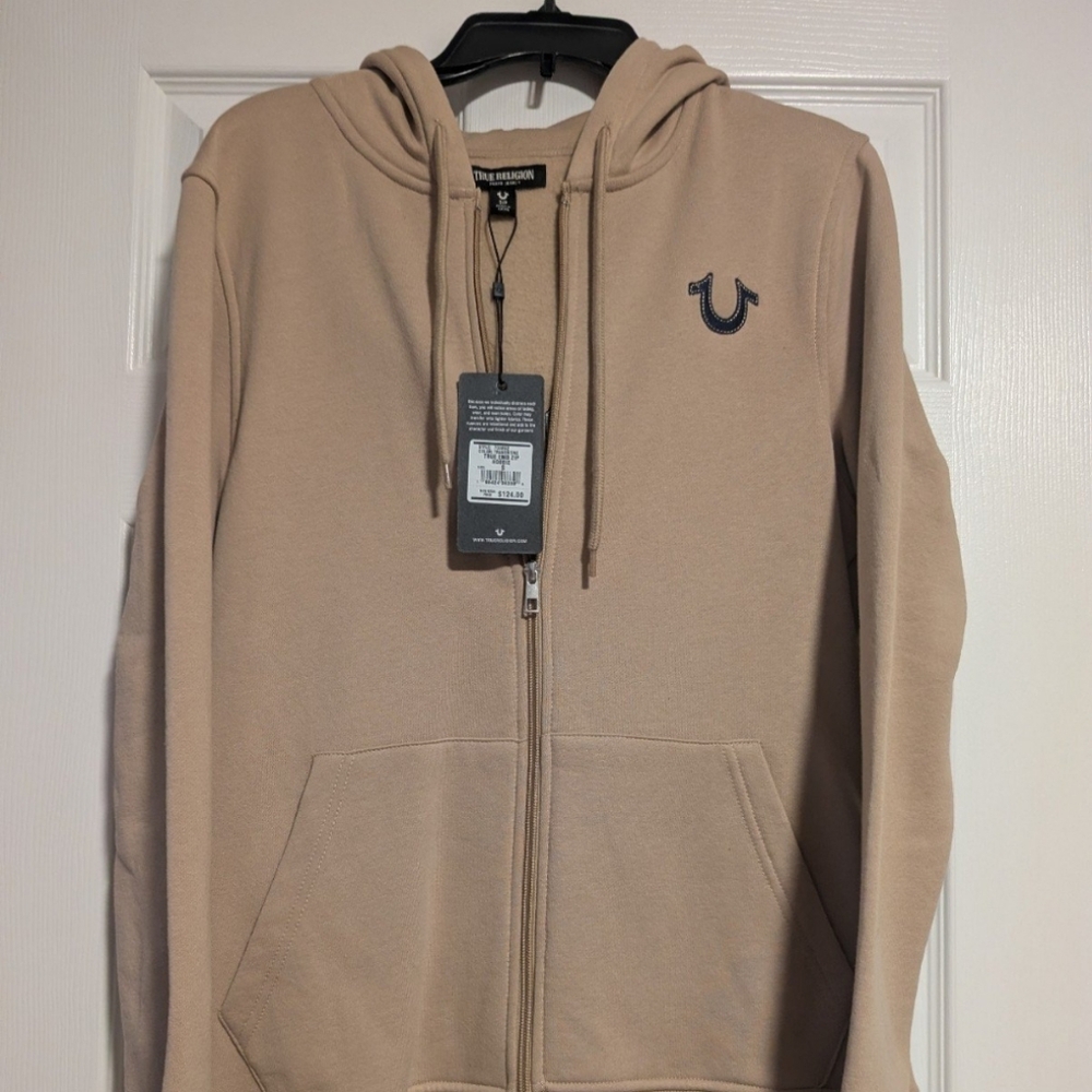 True Religion Men's Retro Stud Buddha Full Zip Hoodie - Tan/Travertine